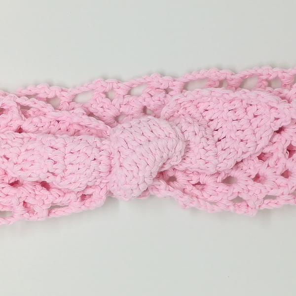 Πλεκτή κορδέλα μαλλιών με κόμπο σε απαλό ροζ - crochet, για παιδιά, κορδέλες μαλλιών, κορδέλες για μωρά - 3