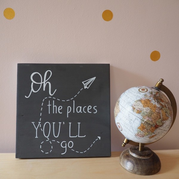 "Oh, the places, you'll go" - Ξύλινη διακοσμητική πινακίδα για το βρεφικό / παιδικό δωμάτιο / δώρο βάπτισης - δώρα για βάπτιση, ταμπέλα, ξύλινα διακοσμητικά, δώρο γέννησης - 4