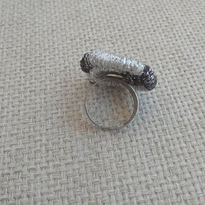 δαχτυλίδι πλεκτό σπείρα λούρεξ ασημί μαύρο - μεγάλα, αυξομειούμενα, φθηνά - 5