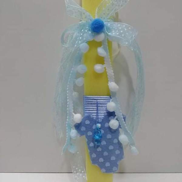 Χειροποίητη βρεφική λαμπάδα ζιπουνακι μπλε - αγόρι, δώρο, λαμπάδες, πρώτο Πάσχα, για μωρά - 5