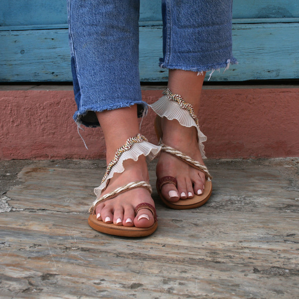 Γυναικεία Χειροποίητα Δερμάτινα Σανδάλια. - δέρμα, σανδάλι, πέδιλα, φλατ, ankle strap - 2