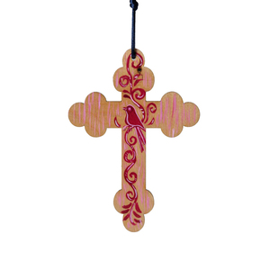 Ξύλινος σταυρός με κόκκινο πουλί -02 - διακοσμητικά, για παιδιά, για μωρά, για ενήλικες