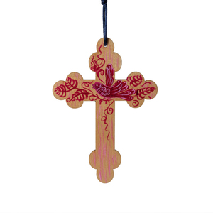 Ξύλινος σταυρός με κόκκινο πουλί -03 - διακοσμητικά, για παιδιά, για μωρά, για ενήλικες