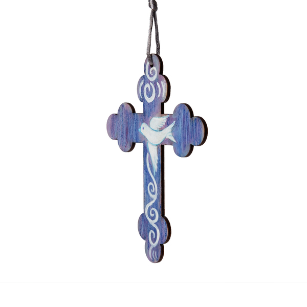 Ζωγραφιστός μωβ σταυρός με περιστέρι - διακοσμητικά, σταυροί, για παιδιά, για ενήλικες, για μωρά - 2
