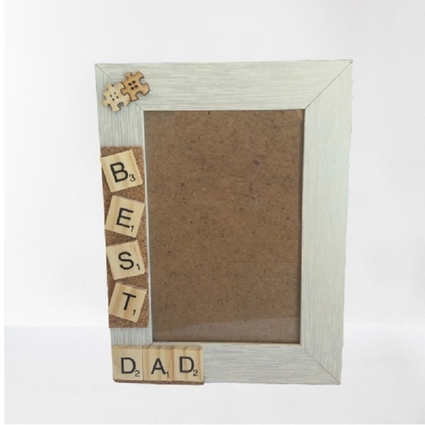 Ξύλινη κορνίζα "BEST DAD" - φελλός, δώρα για τον μπαμπά, γιορτή του πατέρα, κορνίζες - 3