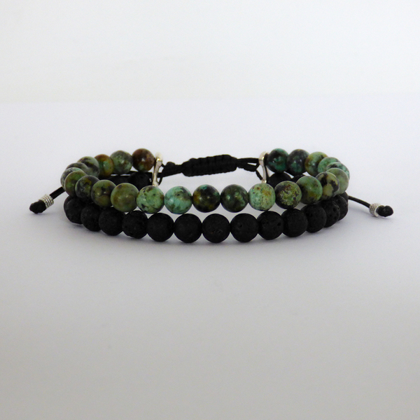 Ανδρικό βραχιόλι 2seiro turquoise & lava - βραχιόλια, δώρα για άντρες, αντρικά βραχόλια, ημιπολύτιμες πέτρες - 4