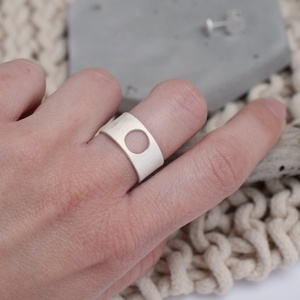 Ανοιχτό δαχτυλίδι με κύκλο ασήμι 925 - μεγάλα, αυξομειούμενα, ασήμι, boho, boho, γεωμετρικά σχέδια