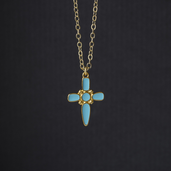 Turqoise cross necklace - charms, επιχρυσωμένα, ορείχαλκος, σταυρός, κοντά - 3
