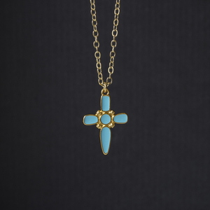 Turqoise cross necklace - charms, επιχρυσωμένα, ορείχαλκος, σταυρός, κοντά - 3