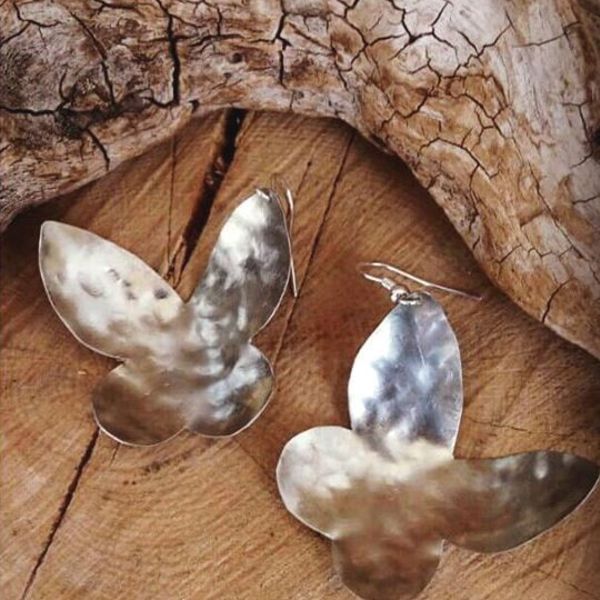 Σκουλαρίκια πεταλούδες - ιδιαίτερο, σφυρήλατο, πεταλούδες, κρεμαστά, faux bijoux - 3