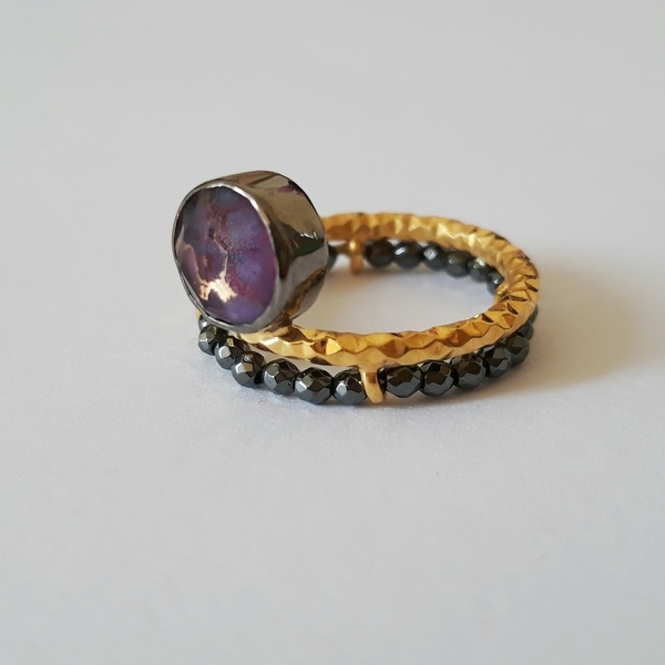 Koper Circle Ring - Ασημένιο Δαχτυλίδι με ημιπολύτιμες πέτρες - ασήμι, ημιπολύτιμες πέτρες, χειροποίητα