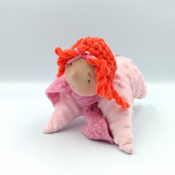 Κουκλακι μασιτικο χειροποίητο για νεογέννητο.ροζ με μαλλια κοραλι - κορίτσι, δώρο, μασητικά μωρού - 2