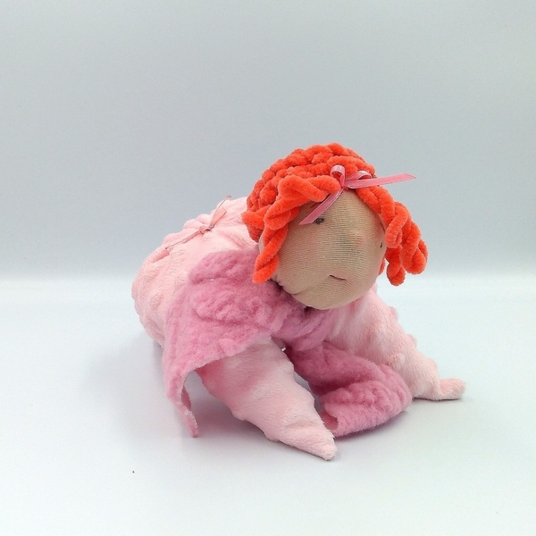 Κουκλακι μασιτικο χειροποίητο για νεογέννητο.ροζ με μαλλια κοραλι - κορίτσι, δώρο, μασητικά μωρού - 4