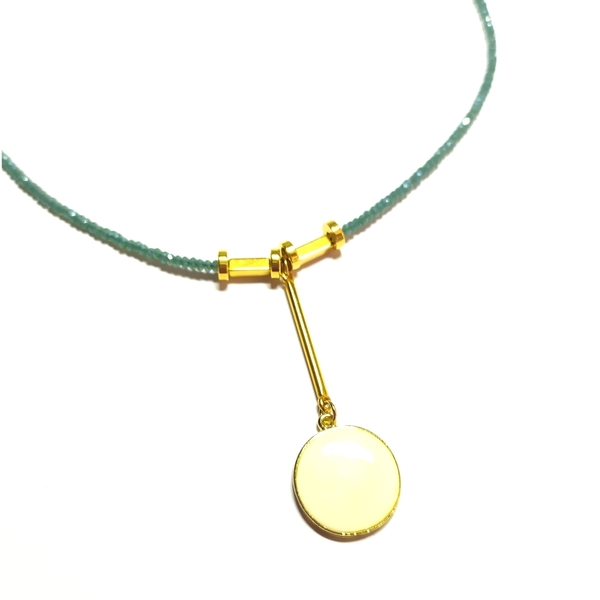 Glam teal necklace - επιχρυσωμένα, σμάλτος, κοντά, μπρούντζος, πέρλες