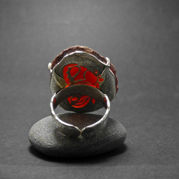 " Red light lace ring" - Χειροποίητο δαχτυλίδι με έναν υπέροχο κόκκινο Δαντελωτό Αχάτη!. - ημιπολύτιμες πέτρες, αχάτης, επάργυρα, πεταλούδα, boho, αυξομειούμενα, φθηνά - 3