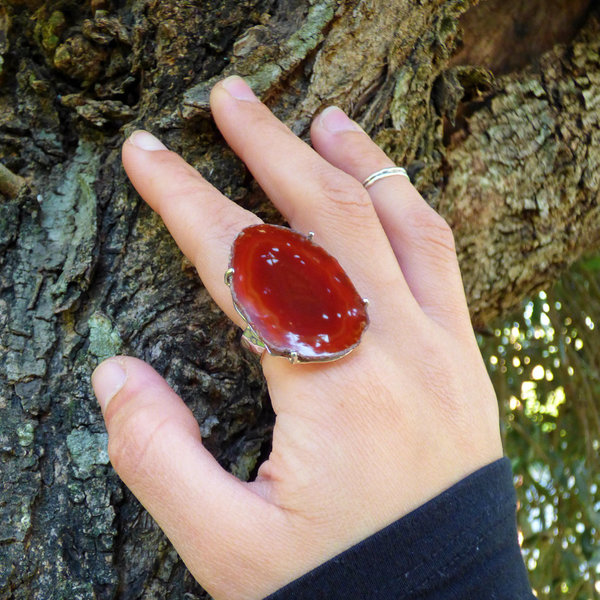 " Red light lace ring" - Χειροποίητο δαχτυλίδι με έναν υπέροχο κόκκινο Δαντελωτό Αχάτη!. - ημιπολύτιμες πέτρες, αχάτης, επάργυρα, πεταλούδα, boho, αυξομειούμενα, φθηνά - 5