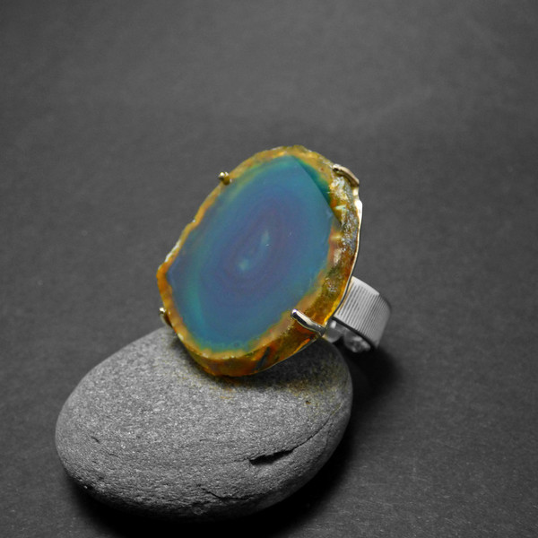 "Blue light lace ring" - Χειροποίητο δαχτυλίδι οοοομε έναν υπέροχο Γαλάζιο Δαντελωτό Αχάτη! - ημιπολύτιμες πέτρες, αχάτης, επάργυρα, φεγγάρι, boho, αυξομειούμενα, φθηνά - 2