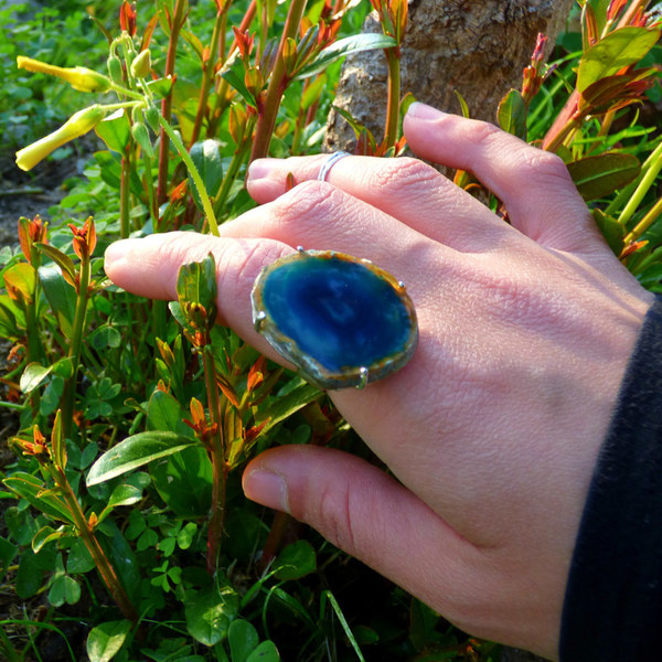 "Blue light lace ring" - Χειροποίητο δαχτυλίδι οοοομε έναν υπέροχο Γαλάζιο Δαντελωτό Αχάτη! - ημιπολύτιμες πέτρες, αχάτης, επάργυρα, φεγγάρι, boho, αυξομειούμενα, φθηνά - 5