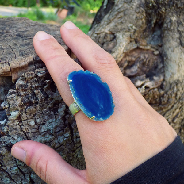 "Blue light lace riΙΙng" - Χειροποίητο δαχτυλίδι με έναν υπέροχο Γαλάζιο Δαντελωτό Αχάτη! - ημιπολύτιμες πέτρες, αχάτης, επάργυρα, boho, αυξομειούμενα, φθηνά - 5