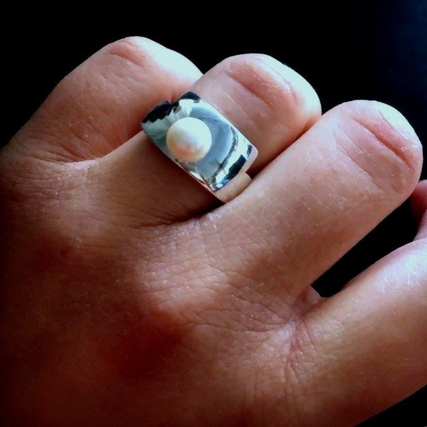 Ασημένιο χειροποίητο δαχτυλίδι με μαργαριτάρι. - ασήμι, μαργαριτάρι, ασήμι 925, χειροποίητα