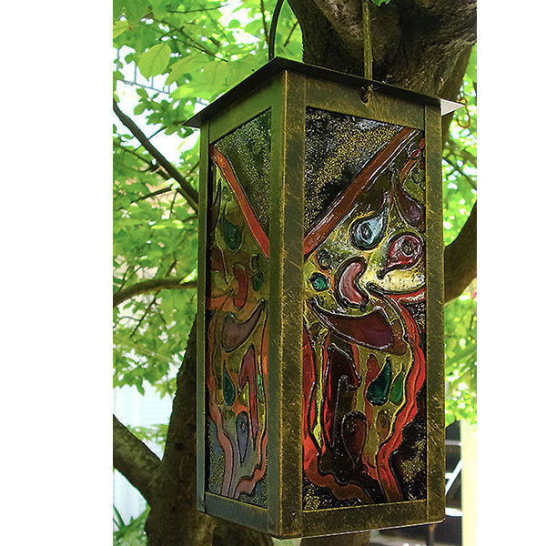 Μεταλλικό Φανάρι, Μπρονζέ, "Φτερά Πεταλούδας" - vintage, ζωγραφισμένα στο χέρι, διακοσμητικά, διακόσμηση βεράντας - 4