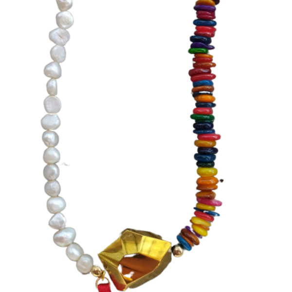 Pearl candy bead necklace - ημιπολύτιμες πέτρες, με φούντες, κοντά, boho, candy