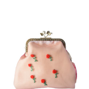 Ρομαντικό πορτοφολάκι με κεντημένα τριαντάφυλλα - ύφασμα, ροζ, λουλούδια, romantic, πορτοφόλια κερμάτων