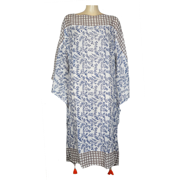 Φόρεμα plus size άσπρο με μπλε σχέδια - βαμβάκι, φλοράλ