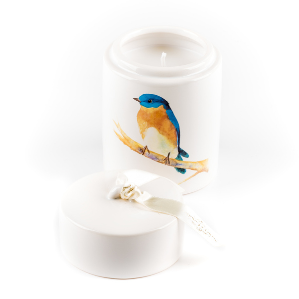 Πορσελάνινο κουτί με μπλε πουλάκι και φυτικό αρωματικό κερί - αρωματικά κεριά - 2
