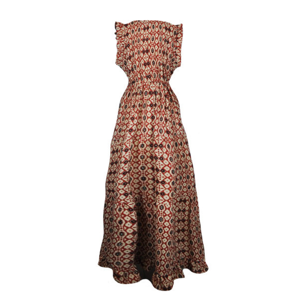 Φόρεμα maxi αμπίρ καφέ-κόκκινο - βαμβάκι, χειροποίητα - 2