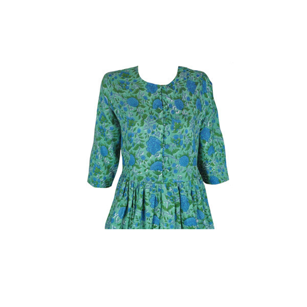 Φόρεμα maxi πράσινο με λουλούδια - βαμβάκι, φλοράλ - 3