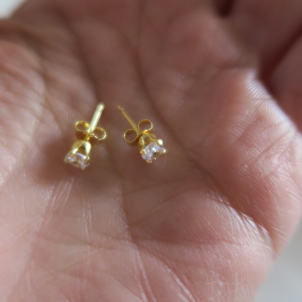 Χρυσα Σκουλαρίκια με Ζιργκόν - ασήμι, επιχρυσωμένα, πέτρες, καρφωτά, μικρά, νυφικά, φθηνά - 4