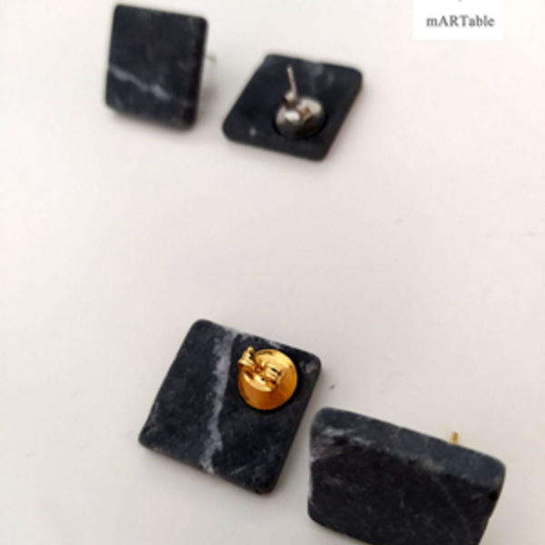 Marble S Q U A R E stone stud earrings for women-Χειροποίητα καρφωτά σκουλαρίκια από φυσικό πέτρωμα - χειροποίητα, μαμά, καρφωτά, ατσάλι, φθηνά - 4