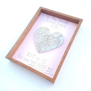 Κορνίζα Καδράκι με Ξύλινη Καρδιά Χάρτης ♥ Μαμά - πίνακες & κάδρα, καρδιά, μαμά - 4