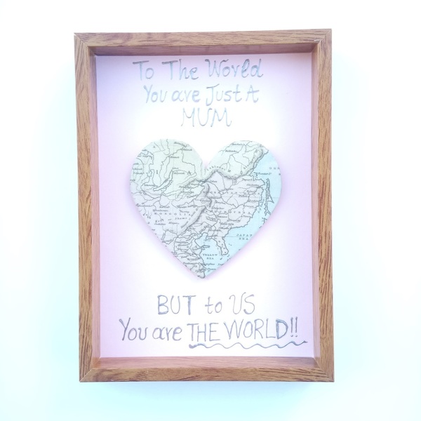 Κορνίζα Καδράκι με Ξύλινη Καρδιά Χάρτης ♥ Μαμά - πίνακες & κάδρα, καρδιά, μαμά - 5
