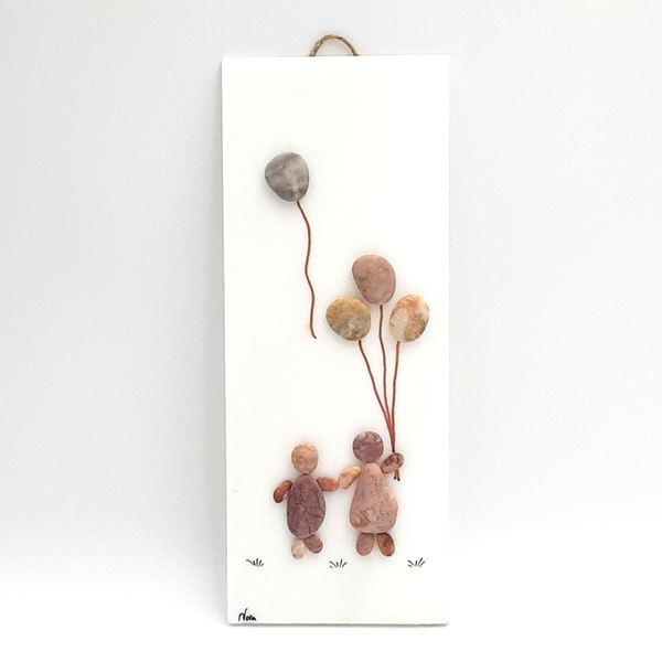 Μάρμαρο διακοσμητικό κρεμαστό με παράσταση από βότσαλα παιδάκια (10×25×0,5cm) - κορίτσι, αγόρι, χειροποίητα, δώρα γενεθλίων, ιδεά για δώρο - 2