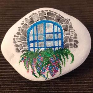 Νησιώτικο παράθυρο, Ζωγραφισμένο σε πέτρα θαλάσσης - πέτρα, διακοσμητικές πέτρες - 3
