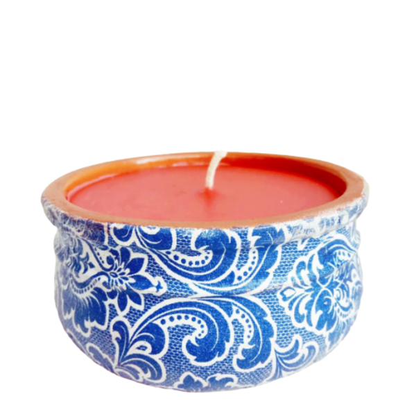 Χειροποίητο αρωματικό κερί σε πήλινο δοχείο - ντεκουπάζ, πηλός, αρωματικά κεριά
