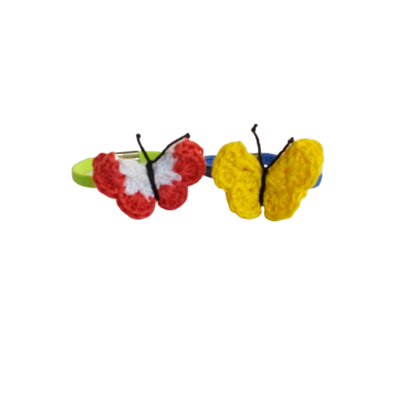 Λαστιχάκια με πλεκτές πεταλούδες (2 τεμάχια) - δώρο, λαστιχάκι, πεταλούδα, αξεσουάρ μαλλιών