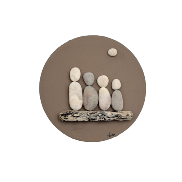 Ξύλινο μαγνητάκι με παράσταση από βότσαλα, οικογένεια (9cm) - ξύλο, δώρα γενεθλίων, διακοσμητικά, ιδεά για δώρο, μαγνητάκια ψυγείου