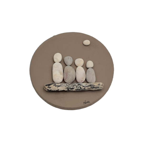 Ξύλινο μαγνητάκι με παράσταση από βότσαλα, οικογένεια (9cm) - ξύλο, δώρα γενεθλίων, διακοσμητικά, ιδεά για δώρο, μαγνητάκια ψυγείου - 2