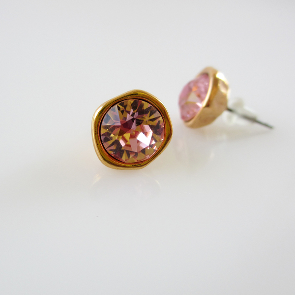 Swarovski καρφωτά σκουλαρίκια Cup Chaton rose gold pink - επιχρυσωμένα, swarovski, καρφωτά, μικρά - 3