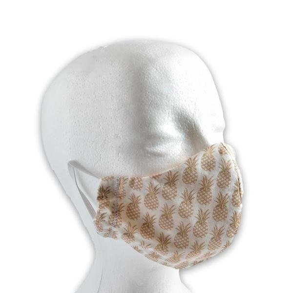 Βαμβακερή μάσκα προσώπου επαναχρησιμοποιούμενη, λευκή /ανανάδες - βαμβάκι, γυναικεία, για παιδιά, για ενήλικες, μάσκα προσώπου, μάσκες προσώπου - 2