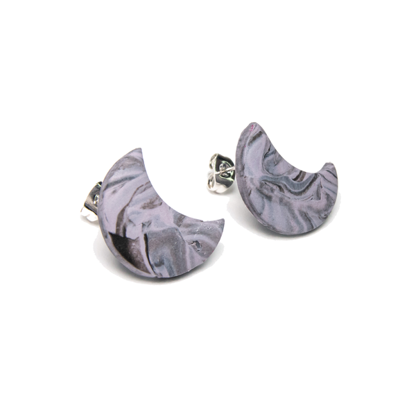 Καρφωτά σκουλαρίκια σε σχήμα μισσφέγγαρου - πηλός, καρφωτά, ατσάλι, faux bijoux, φθηνά