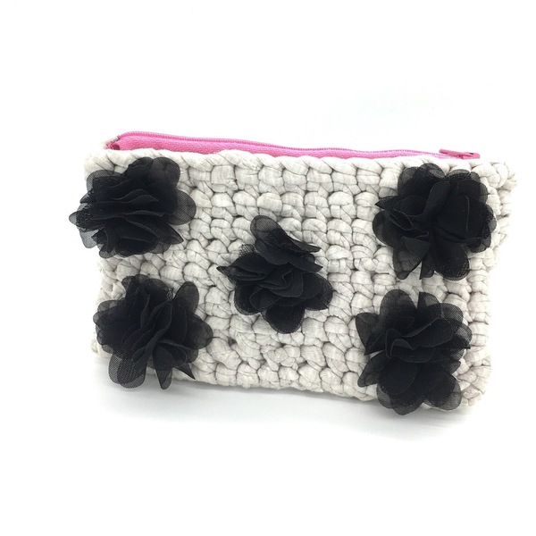 Πλεκτό πορτοφόλι με λουλούδια - χειρός, πλεκτές τσάντες, μικρές, φθηνές