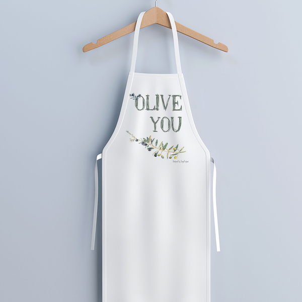"Olive you" | Μαγειρική ποδιά κουζίνας - ύφασμα, ποδιές μαγειρικής - 3