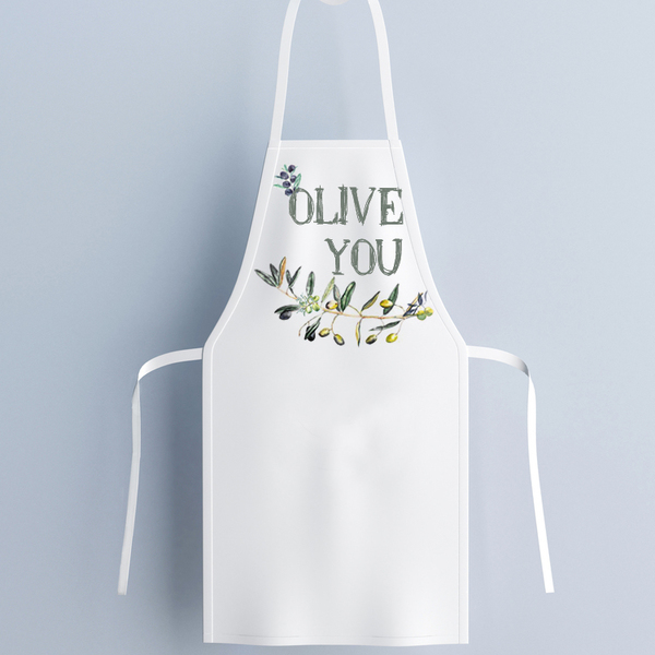 "Olive you" | Μαγειρική ποδιά κουζίνας - ύφασμα, ποδιές μαγειρικής - 4