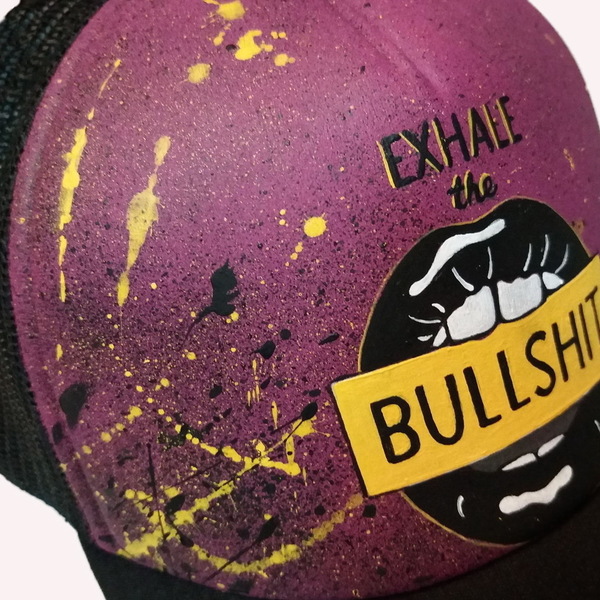 Custom / Handpainted καπέλο Exhale the Bullshit - ζωγραφισμένα στο χέρι, δώρο, customized, καπέλο - 2