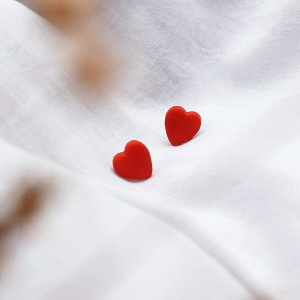 Hearts | Χειροποίητα μικρά καρφωτά σκουλαρίκια (ατσάλι) - καρδιά, αγάπη, πηλός, μαμά, καρφωτά, μικρά, καρφάκι, φθηνά - 3