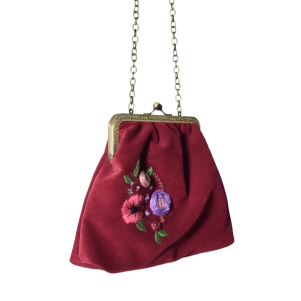 "Secret Garden" vintage τσάντα με κέντημα - κεντητά, vintage, λουλούδια, χιαστί, φλοράλ, romantic, μικρές - 2